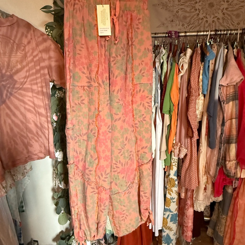 Velvet Pink and Green Floral Skirt